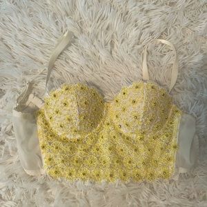 Yellow Beaded Flower Bustier Corset